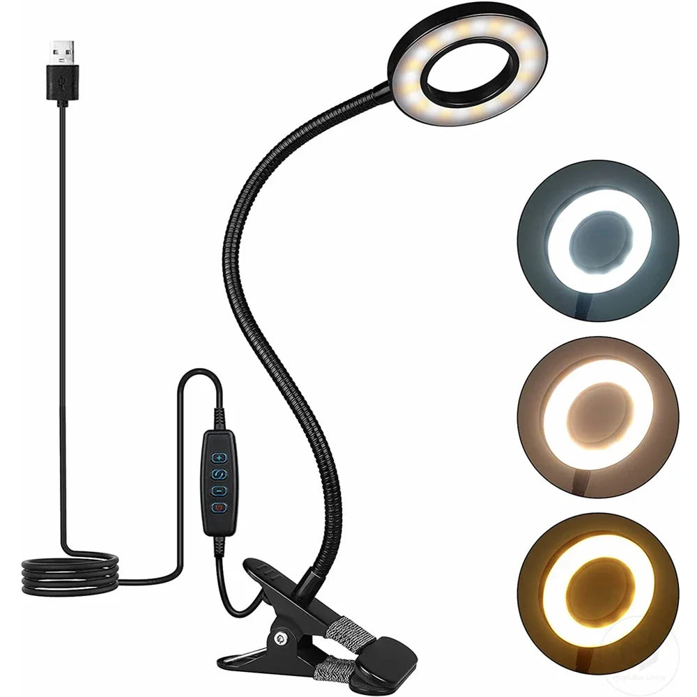 48 LED Clip Desk Lamp — Flexible USB Reading Light with 3 Color Modes