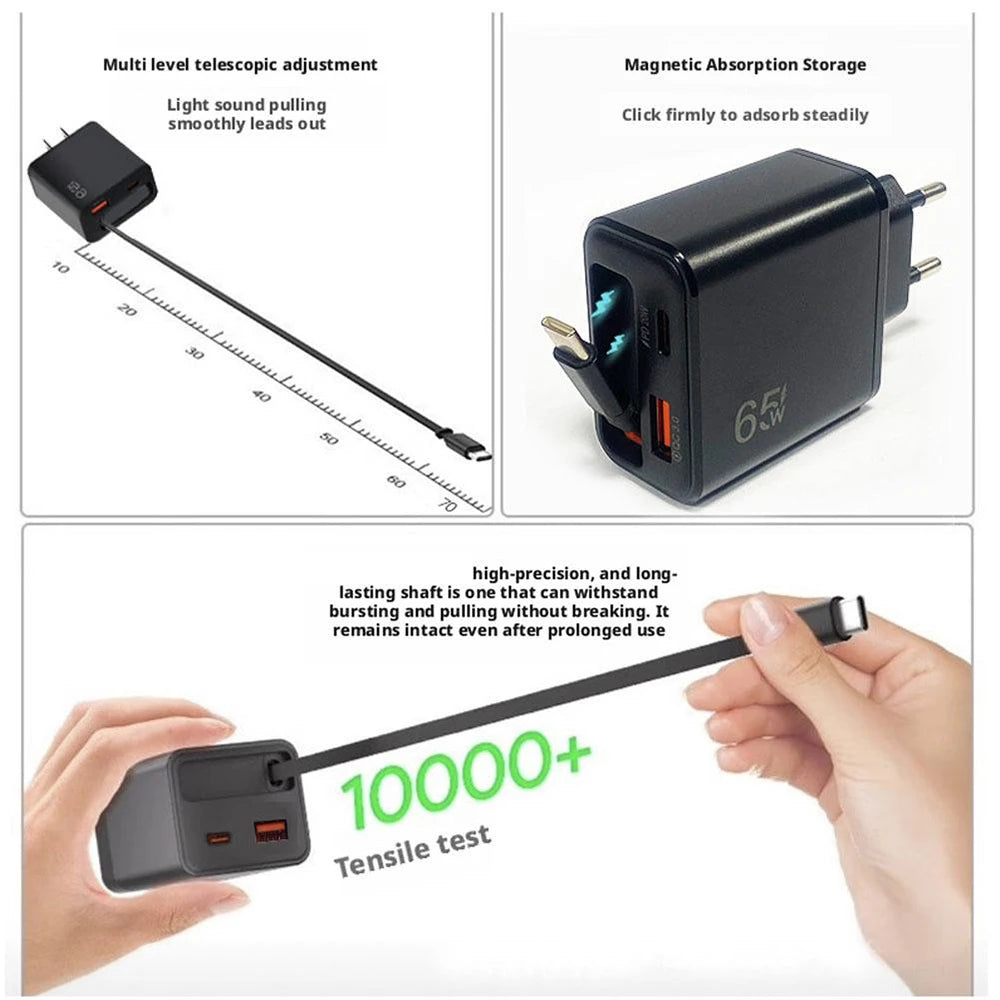 65W GaN Fast Charger — Ultra-Thin USB-C Wall Charger for iPhone & Laptop