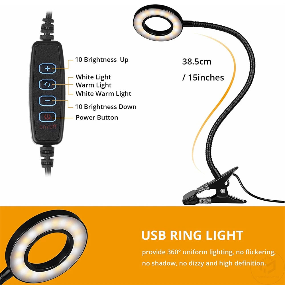48 LED Clip Desk Lamp — Flexible USB Reading Light with 3 Color Modes