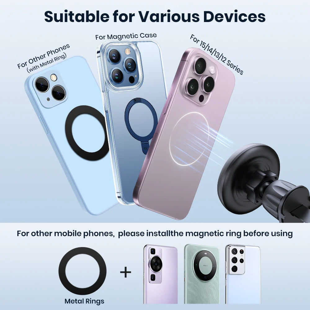 Magnetic Car Phone Holder — MagSafe Compatible, 360° Rotation