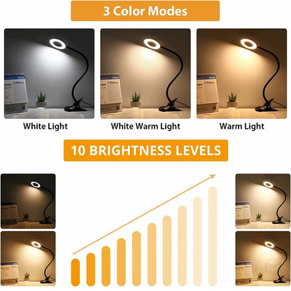 48 LED Clip Desk Lamp — Flexible USB Reading Light with 3 Color Modes