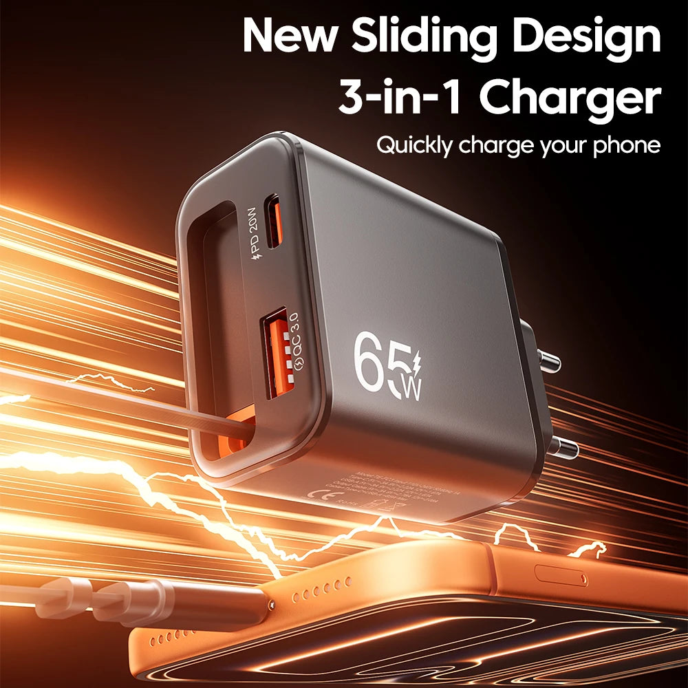 65W GaN Fast Charger — Ultra-Thin USB-C Wall Charger for iPhone & Laptop