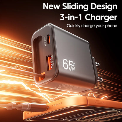 65W GaN Fast Charger — Ultra-Thin USB-C Wall Charger for iPhone & Laptop