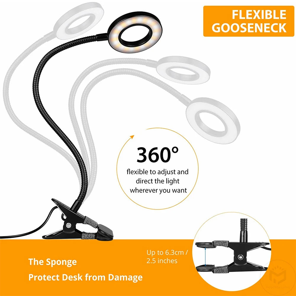 48 LED Clip Desk Lamp — Flexible USB Reading Light with 3 Color Modes