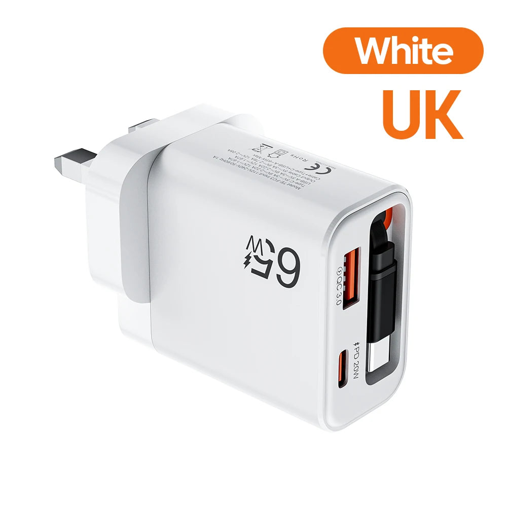65W GaN Fast Charger — Ultra-Thin USB-C Wall Charger for iPhone & Laptop