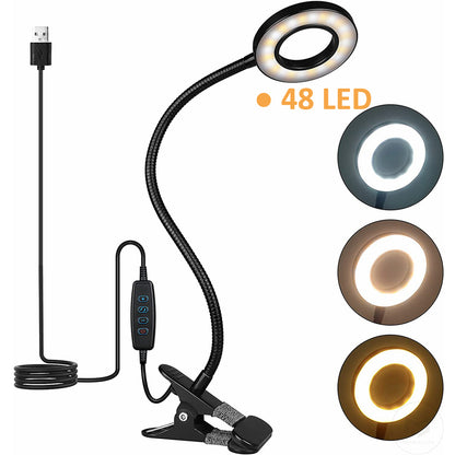 48 LED Clip Desk Lamp — Flexible USB Reading Light with 3 Color Modes