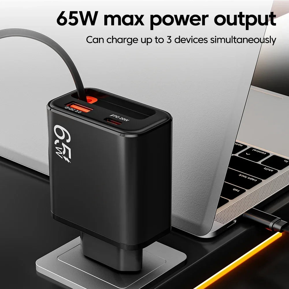 65W GaN Fast Charger — Ultra-Thin USB-C Wall Charger for iPhone & Laptop