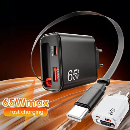 65W GaN Fast Charger — Ultra-Thin USB-C Wall Charger for iPhone & Laptop